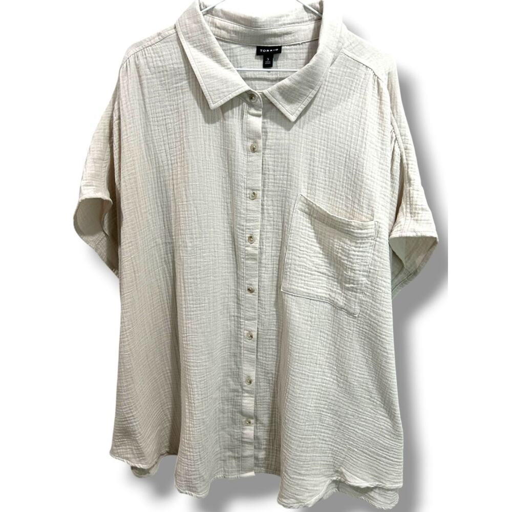 5X Torrid New Womens Plus Size Short Sleeve Cotton Gauze Button Up Shirt Rainy